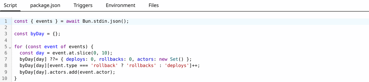 The script tab of a function, with its code